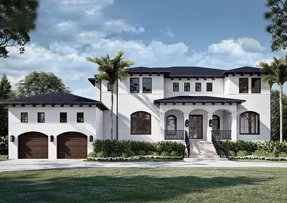 Contemporary new construction home with a driveway, representing property deals in Coral Gables, FL